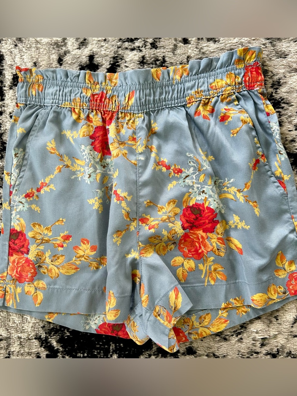 Laura Ashley Floral Elastic-Waist Blue Shorts